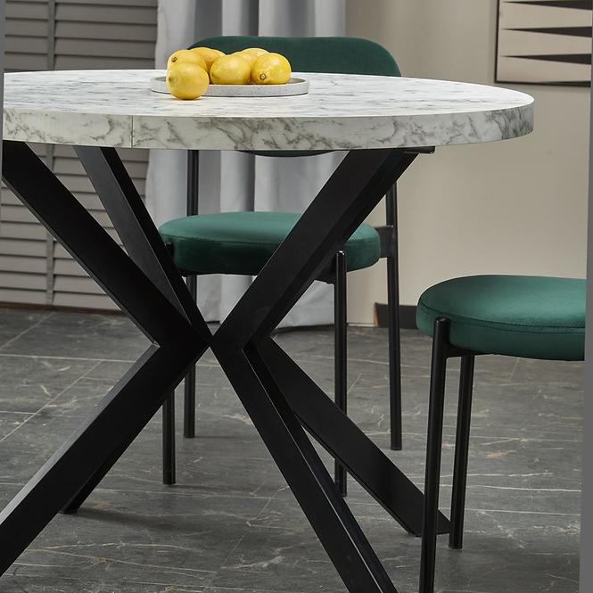 Stůl Peroni 100x250 talíř/ocel – bílá mramor/černá