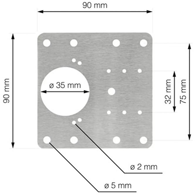 Opravná deska pro miskové závěsy průměr 35 mm nerez