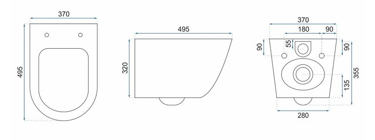 07RA REA-C8489 ZAVESNE WC CARLO MINI RIMLES BLACK MAT