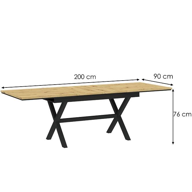 Stůl X 160/200x76x90 artisan/černý