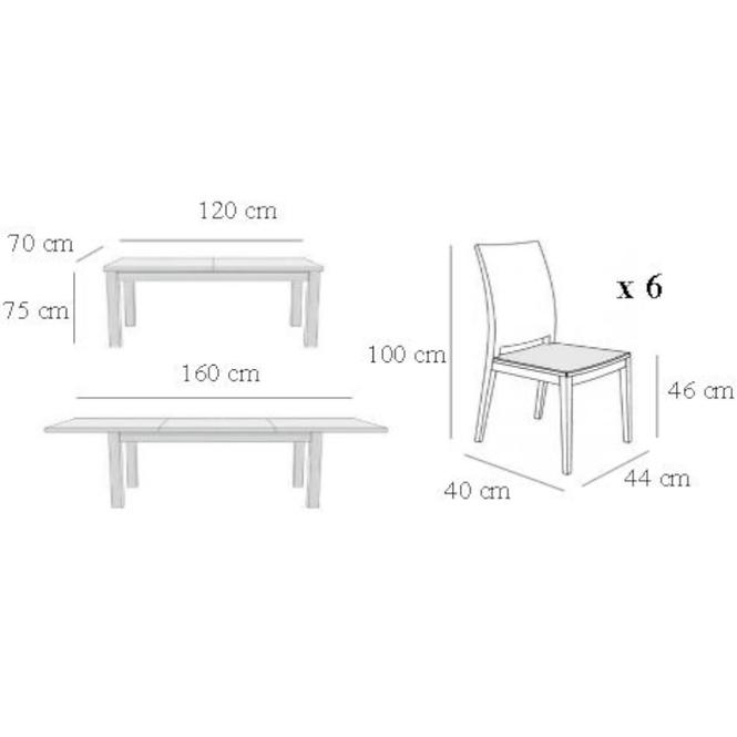 Jídelní set Rex 1+6 Ořech 120x70+40