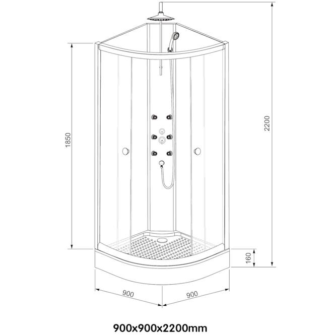 Sprchový box čtvrtkruhový s hydromasáží k-391b