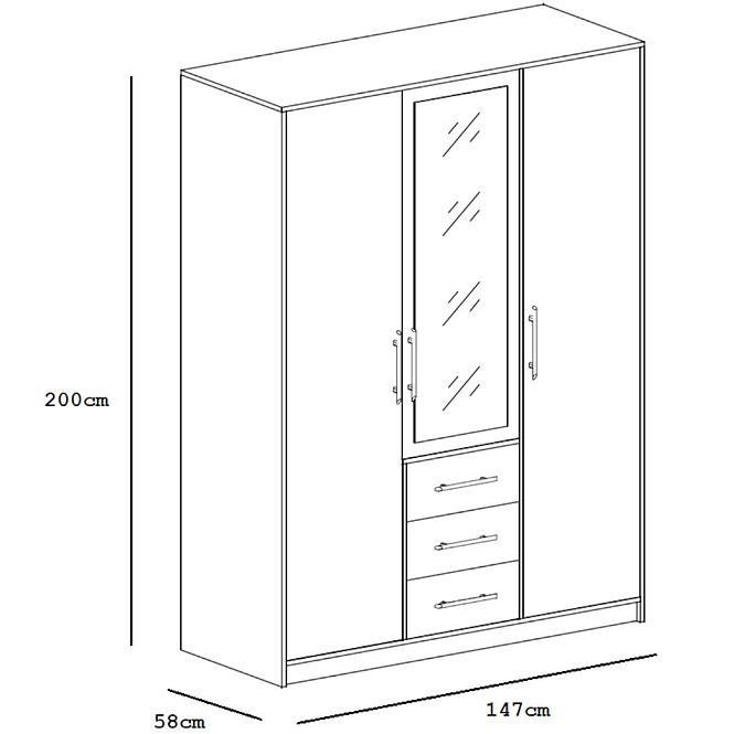 Skříň Bali D3 147cm  Bílá/Zrcadlo