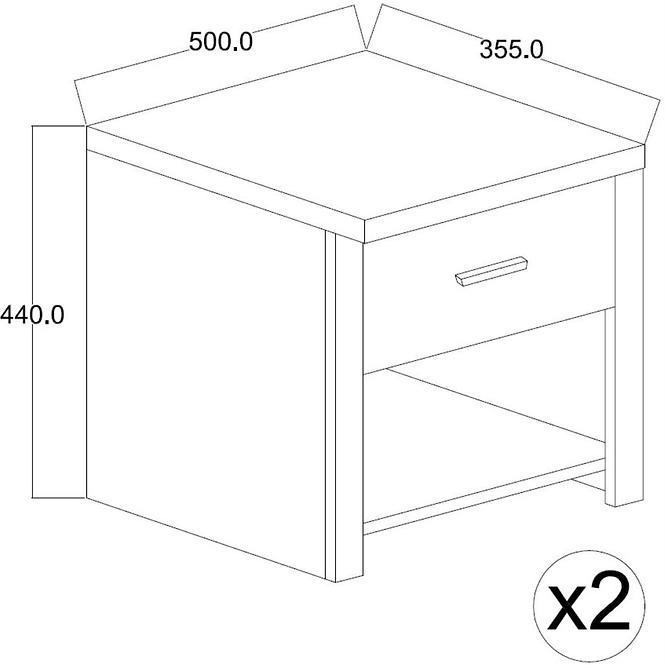 Noční stolek Nicea 50 cm set, dub wotan / bílá