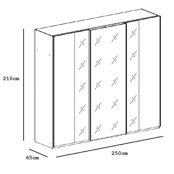 Skříň Praga 250cm Dub Wotan/Zrcadlo