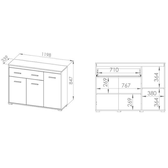 Komoda Mavo 120cm Bílý/Antracit/Wotan