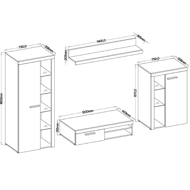 Obývací Stěna Rumba 290cm Beton