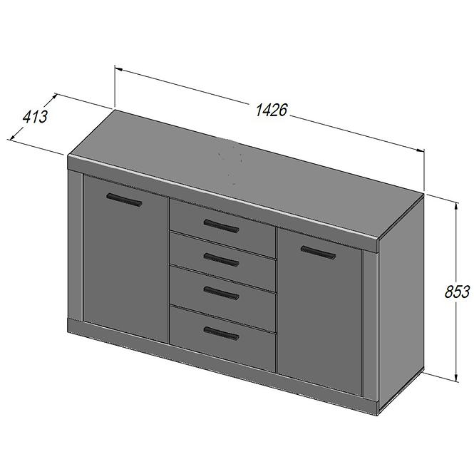 Komoda Trass 143 cm Dub/Černá