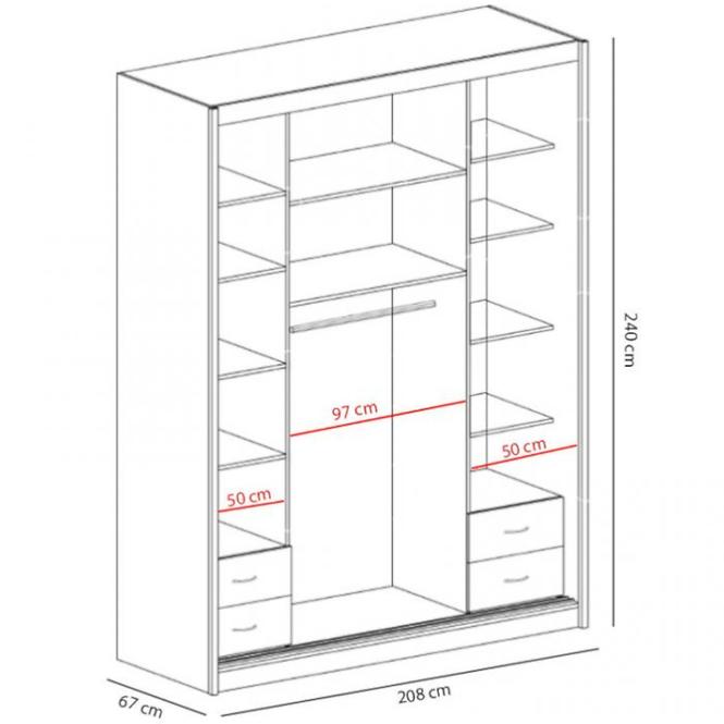 Skříň Maciej 208cm Zrcadlo Kraft Bílá