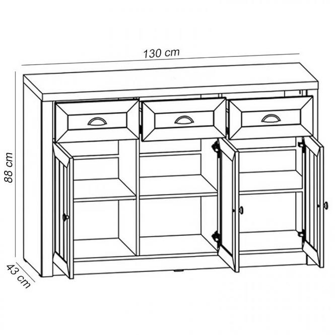 Komoda Prowansja 130cm Borovice Andersen/Dub Lefkas Tmavý K3SP