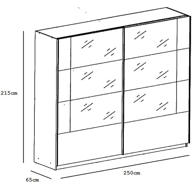 Skříň Talin 250cm Dub Wellington/Zrcadlo