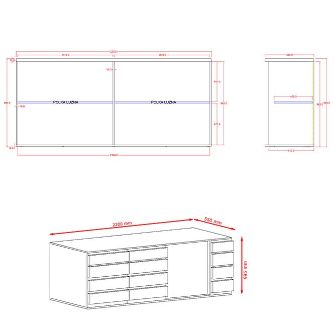 Komoda Miro 220cm Dub Wellington