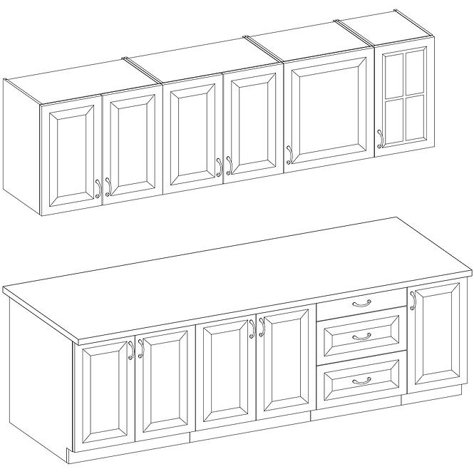 Kuchyňská linka Stilo 260cm, bez pracovní desky, bílá/artisan
