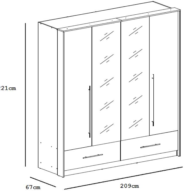 Skříň Toledo 209cm Bílá/Zrcadlo