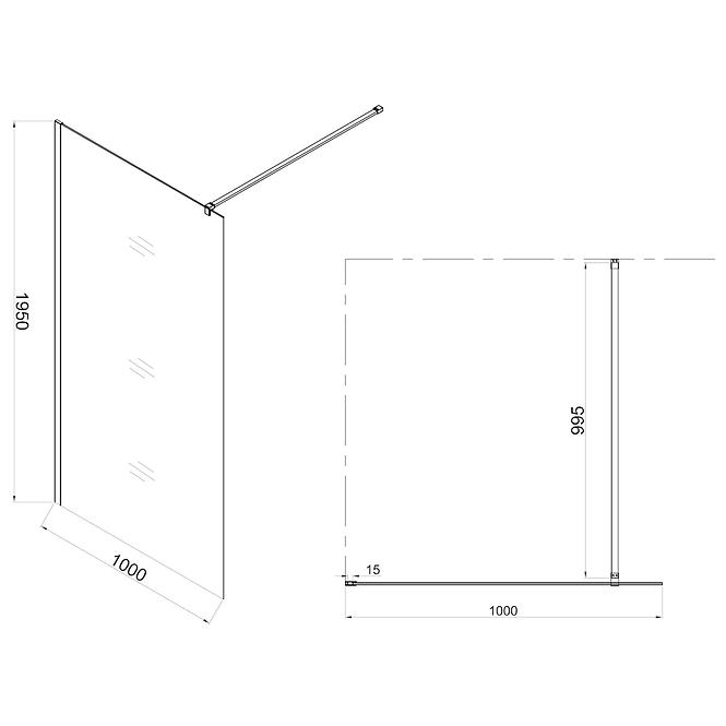 Sprchová zástěna WALK-IN BALI 100 x 195 zrcadlo