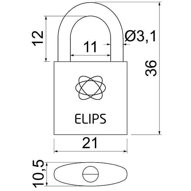 Mosazný visací zámek rv.elips.20