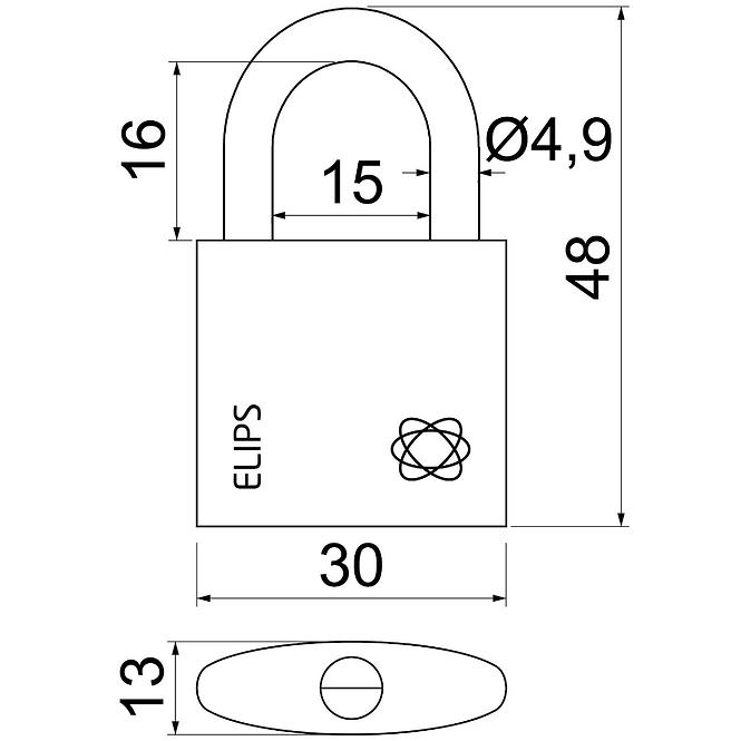Mosazný visací zámek rv.elips.30