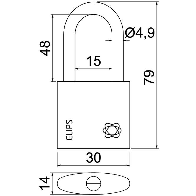Mosazný visací zámek rv.elips.pl.30