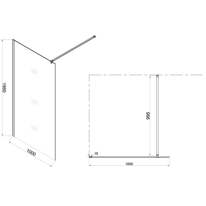 Sprchová zástěna WALK-IN Fiord 100 x 195 černý profil