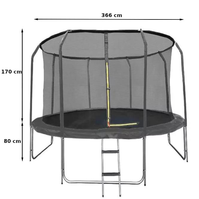 Trampolína COMFORT 366cm černá s žebříkem