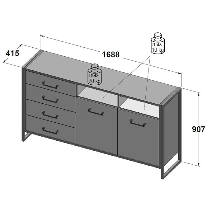 Komoda Hud 170cm Beton/Dub Štípaný