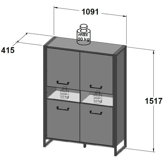 Komoda Hud 110cm Beton/Dub Štípaný