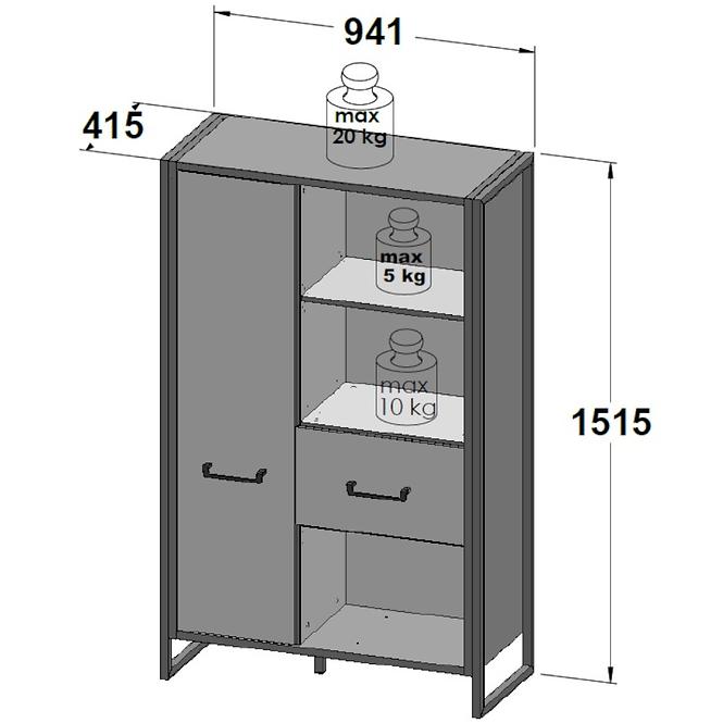 Regál Hud 95cm Beton/Dub Štípaný