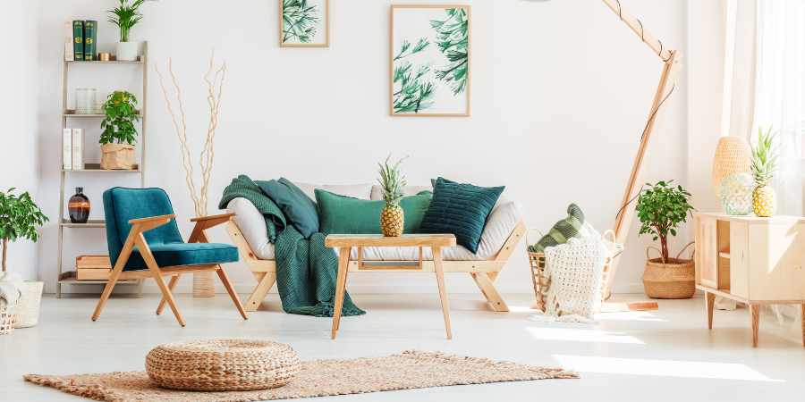 Tyrkysová barva v obývacím pokoji - šedo-tyrkysový obývací pokoj a bytové doplňky v tyrkysové barvě