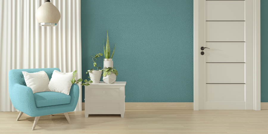 Obývací pokoj s tyrkysovými doplňky, tedy dekoracemi, které vytvoří tyrkysový vzhled obývacího pokoje. Doplňky do obývacího pokoje v tyrkysové barvě